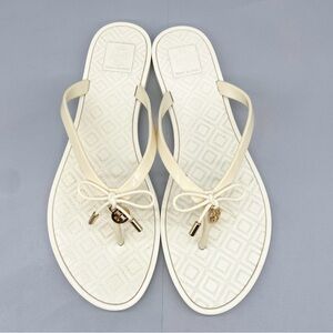 TORI BURCH  IVORY JELLY BOW CHARM Flip-Flops.SIZE 7